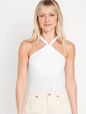 Old Navy White Ribbed Halter Tank Top size S